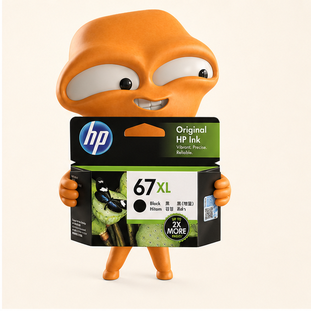綠在 mascot 拿著 HP 原裝墨盒