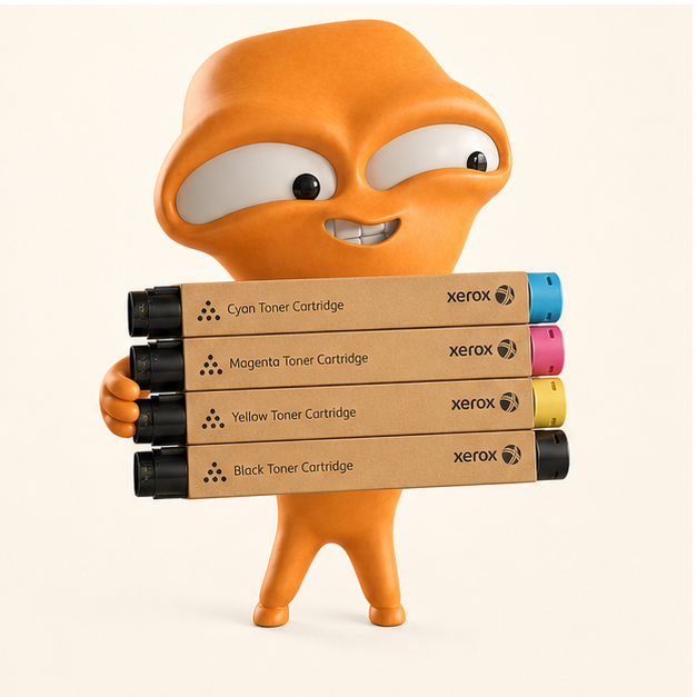 綠在 mascot 拿著 Xerox 彩色碳粉
