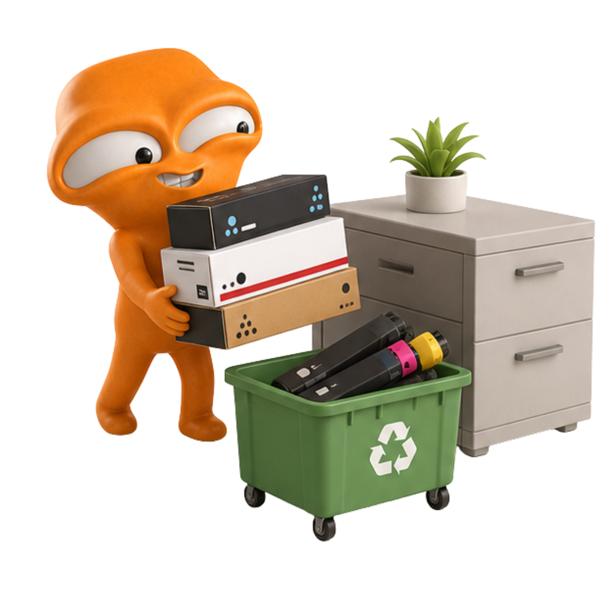 綠在 mascot 正在整理全新打印耗材